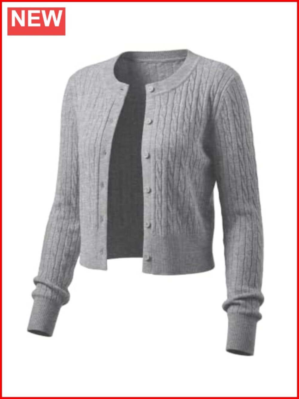 Lightweight Cropped Cardigan Sweater Button Front Micro Cable Knit